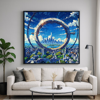 Himmelporten - Futuristisk Stad Illustration Stil  Poster