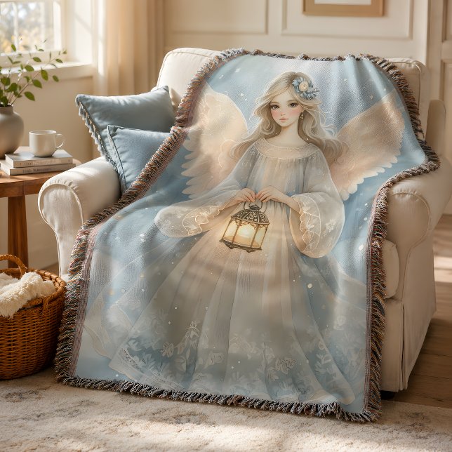 Himmelsängel Vinterlykta av Nåde Filt (Celestial Winter Angel Lantern of Grace Throw Blanket)