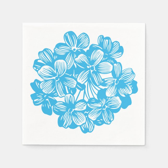 Himmelsblå Botanisk Hortensia Blomsterblommor Pappersservett (Framsidan)
