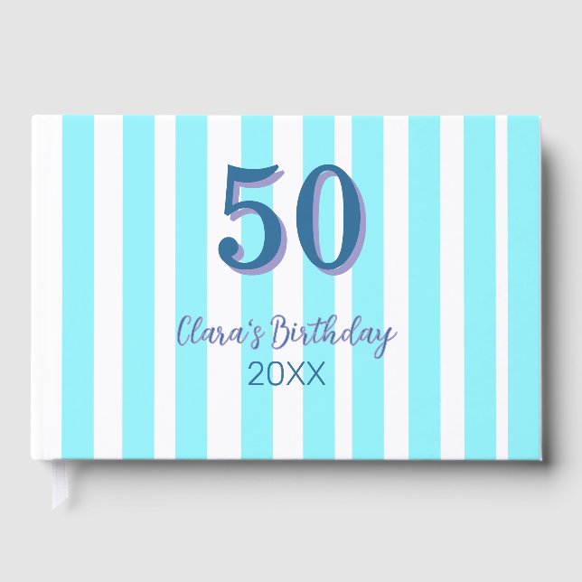 himmelsblå ränder 50-årsdag namn datum enkelt gästböcker (Framsida)