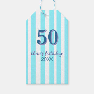 himmelsblå ränder 50-årsdag namn datum enkelt presentetikett