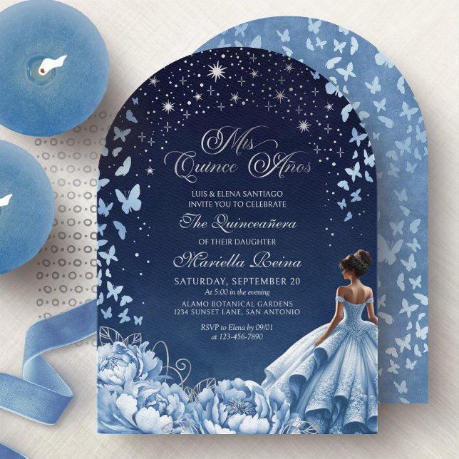 Himmelsblå Silver Prinsessa Quinceanera Inbjudningar (Skapare uppladdad)