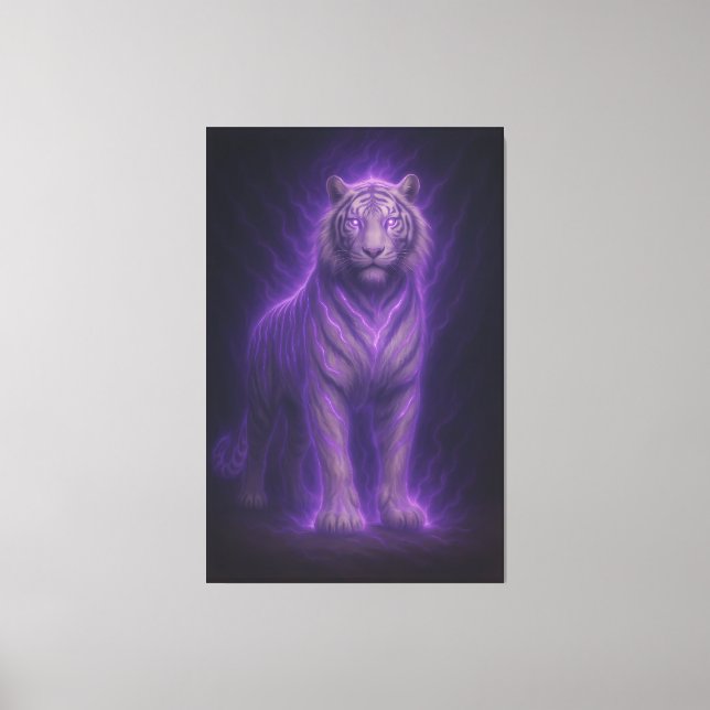 Himmelsdonner Lila Vit Tiger – High-End Fa Canvastryck (Framsida)