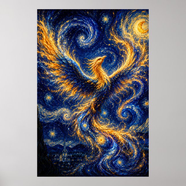 Himmelsfågel Fenix från den stjärnbeströdda natten Poster (Framsidan)
