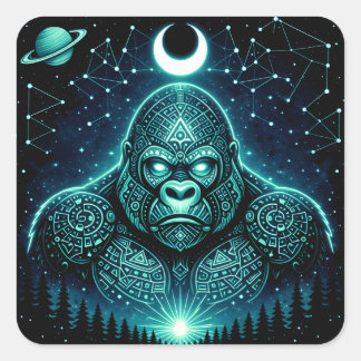 Himmelsgorilla – Kosmisk primat vilda galax Fyrkantigt Klistermärke