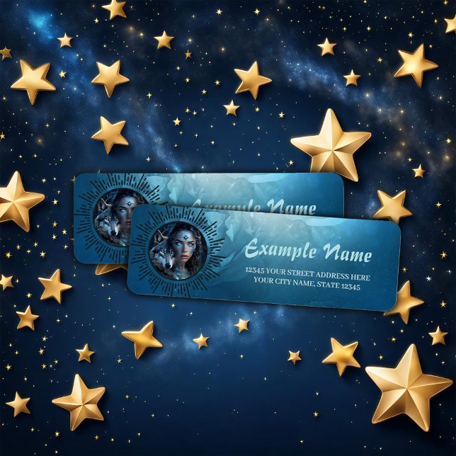 Himmelsk allians mellan vargen och den vackra kvin returadress etikett (Skapare uppladdad)