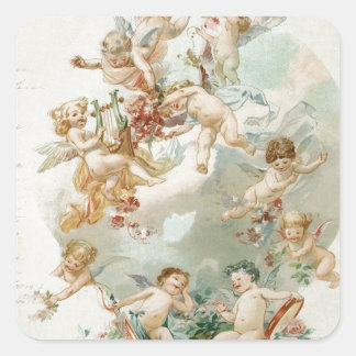 Himmelsk Angel Cherubs Vintage Script Fyrkantigt Klistermärke