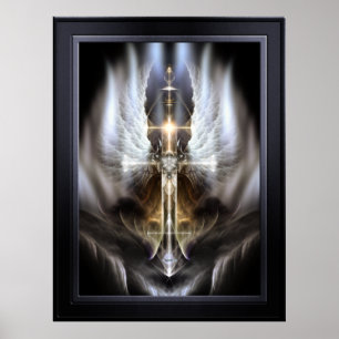 Himmelsk Angel Vinge Kor Black Fractal Art Poster