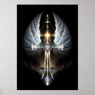 Himmelsk Angel Vinge Kor Fractal Art Black Bkgnd Poster