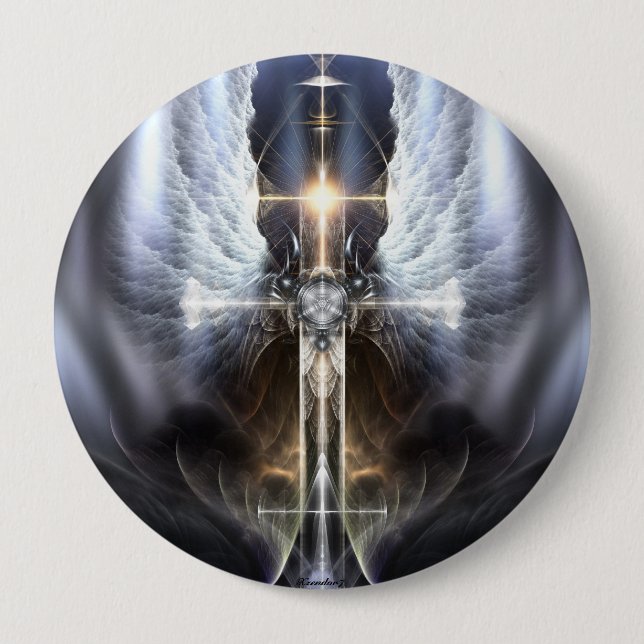Himmelsk Angel Vinge Kor Fractal Art Button Knapp (Framsida)
