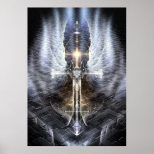 Himmelsk Angel Vinge Kor Fractal Art Jagged Väg Poster