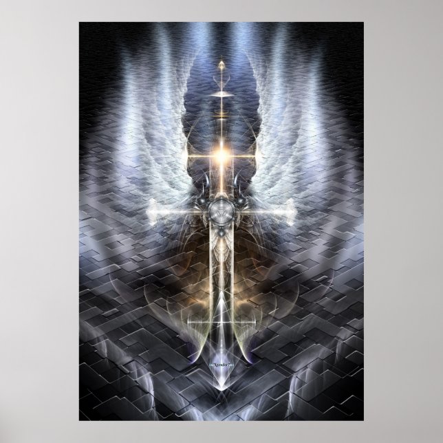 Himmelsk Angel Vinge Kor Fractal Art Jagged Väg Poster (Framsidan)