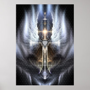Himmelsk Angel Vinge Kor Fractal Art Poster Tile