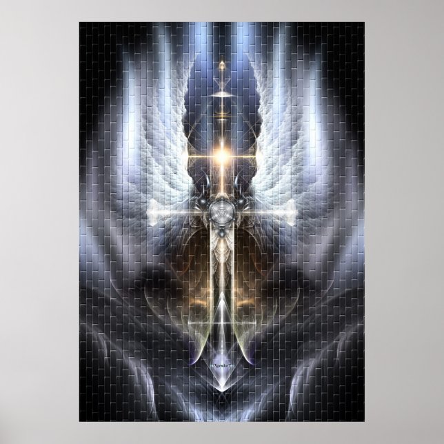 Himmelsk Angel Vinge Kor Fractal Art Poster Tile (Framsidan)