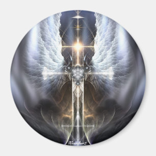 Himmelsk Angel Vinge Kor Fractal Art Round Magnet