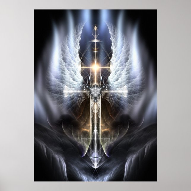 Himmelsk Angel Vinge Kor Fractal Art Sammansättnin Poster (Framsidan)