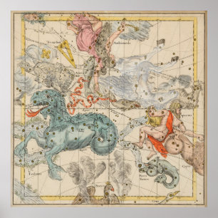 Himmelsk & astrologisk karta för vintage (1693) poster