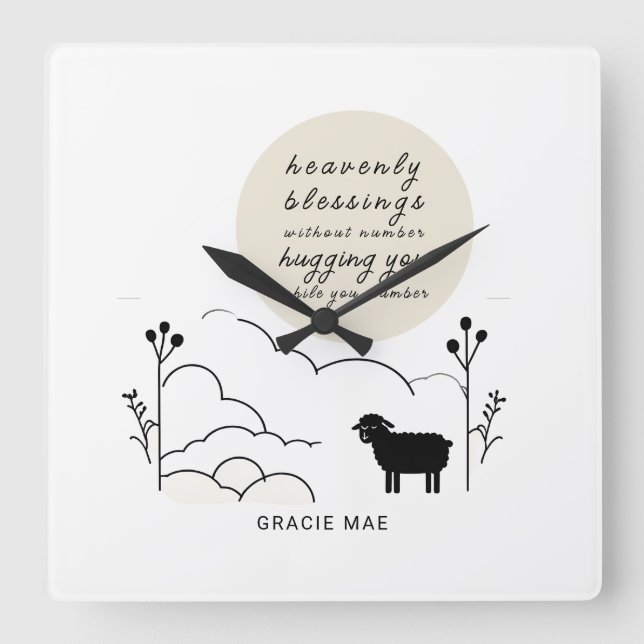 Himmelsk Blessings Prayer | Neutralt Färg | Får Fyrkantig Klocka (Framsida)