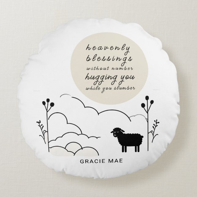 Himmelsk Blessings Prayer | Neutralt Färg | Får Rund Kudde (Framsidan)