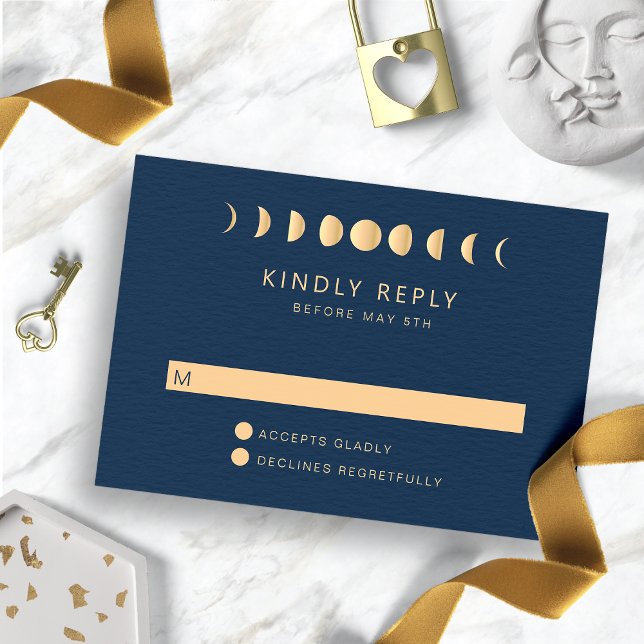 Himmelsk Bröllop OSA Kort (Navy Blue and Gold Celestial Wedding RSVP Card
)