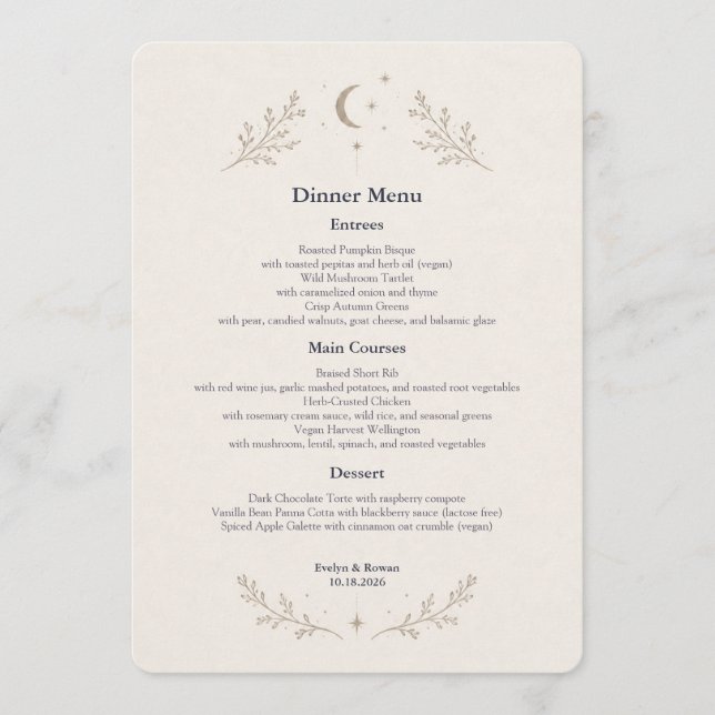 Himmelsk Bröllopsmeny Kort (Framsida)