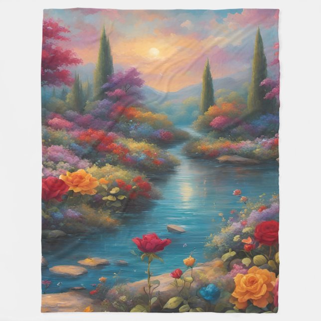 "Himmelsk Garden Stream" Fleecefilt (Framsidan)