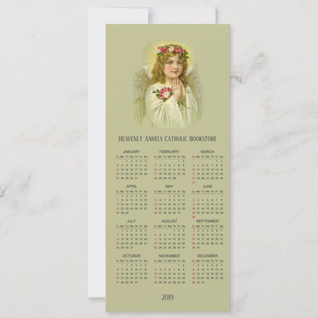 Himmelsk Girl Angel med Rosary 2019 Calendar Julkort (Framsida)