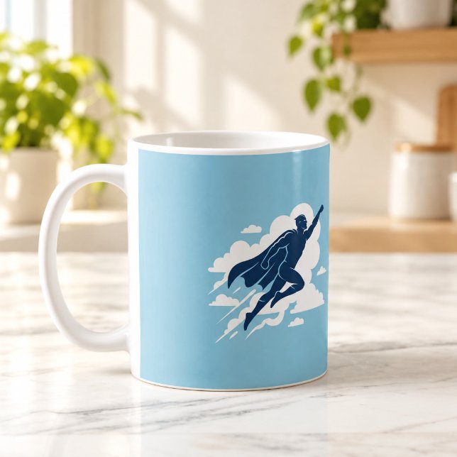 Himmelsk Helt Siluett Mugg (Skybound Hero Silhouette Mug — digital mockup.)