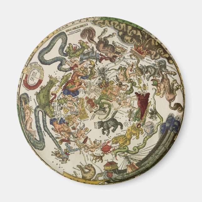 Himmelsk karta av Apian Peter, vintageastronomi Magnet (Framsidan)