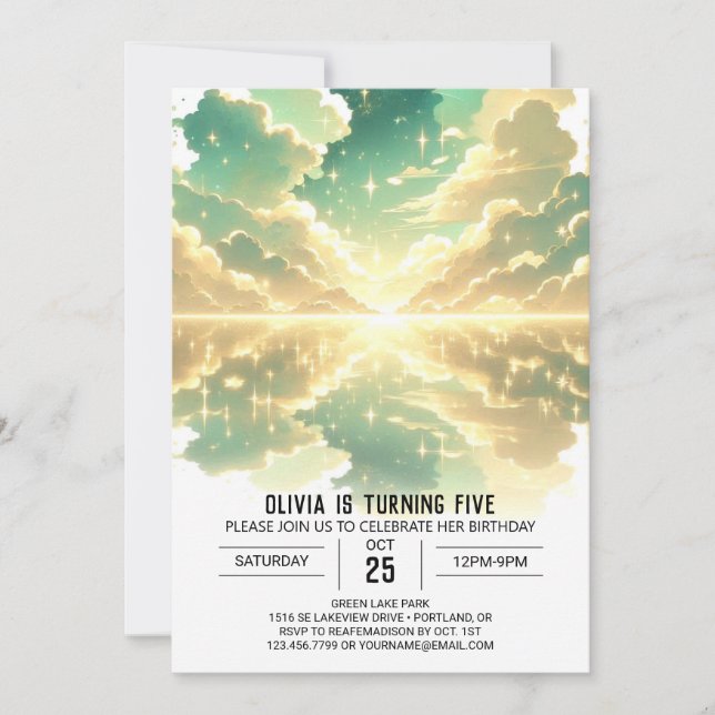 Himmelsk kelestial digital födelsedag inbjudningar (Framsida)