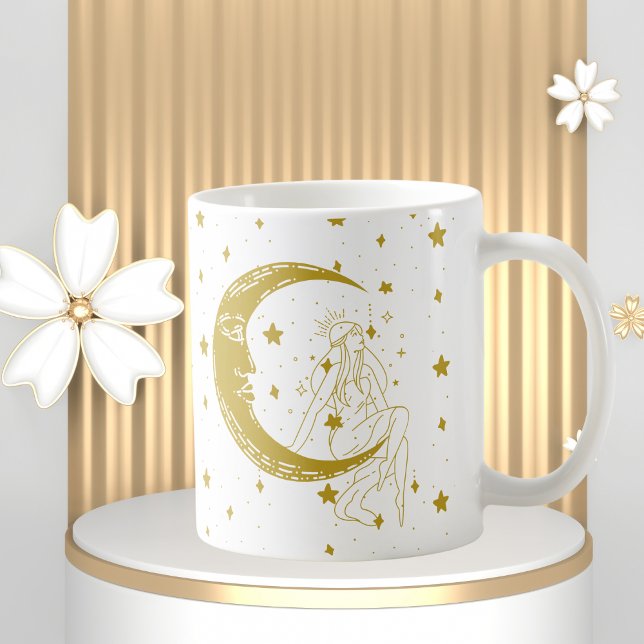 Himmelsk kvinna, måne stjärnor, boho, elegant astr kaffemugg (Skapare uppladdad)