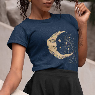 Himmelsk kvinna måne & stjärnor,boho,elegant guld t shirt