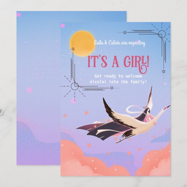 himmelsk magi med babydusch inbjudningar (Fram/baksida)