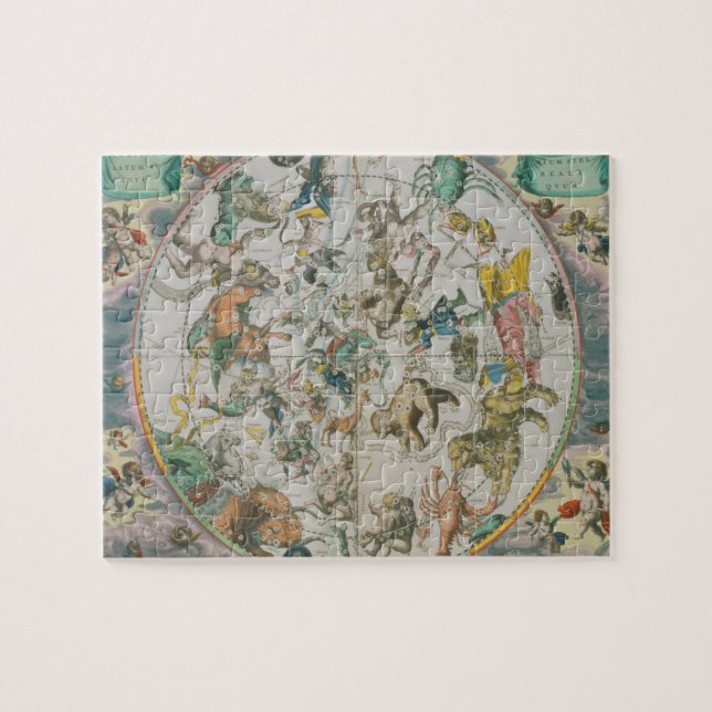 Himmelsk Planispherevisning teckenet av Zoden Pussel (Horisontell)