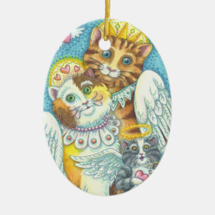 HIMMELSK PURRS CAT ÄNGLAR CHRISTMAS ORNATION JULGRANSPRYDNAD KERAMIK