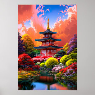 Himmelsk retreat, japansk Pagoda Poster