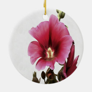 Himmelsk Rosa Hollyhock Malva Flower Blommigt Julgransprydnad Keramik