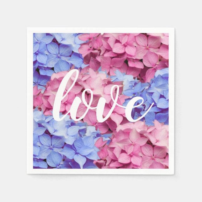 Himmelsk Rosa och Baby blue Hydrangeas Pappersservett (Framsidan)