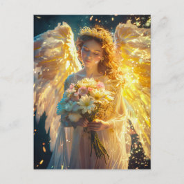 Himmelsk serenity Female Angel med Bouquet Vykort