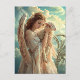 Himmelsk serenity Female Angel med lamb Vykort