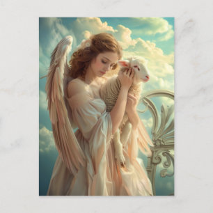 Himmelsk serenity Female Angel med lamb Vykort