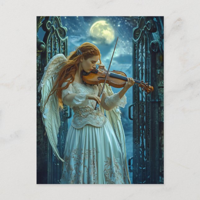 Himmelsk serenity Female Angel med violin Vykort (Framsida)