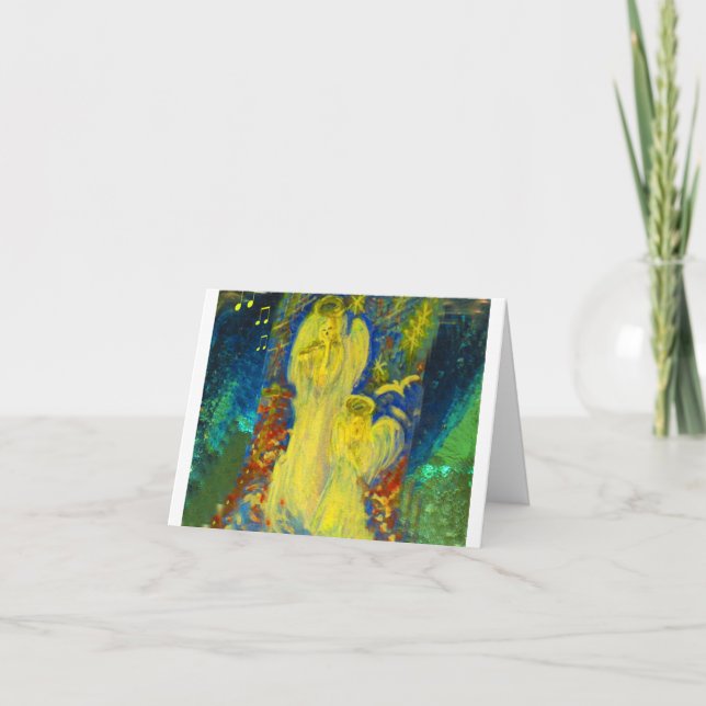 Himmelsk sjunga guld- änglar julkort helgkort (Framsida)