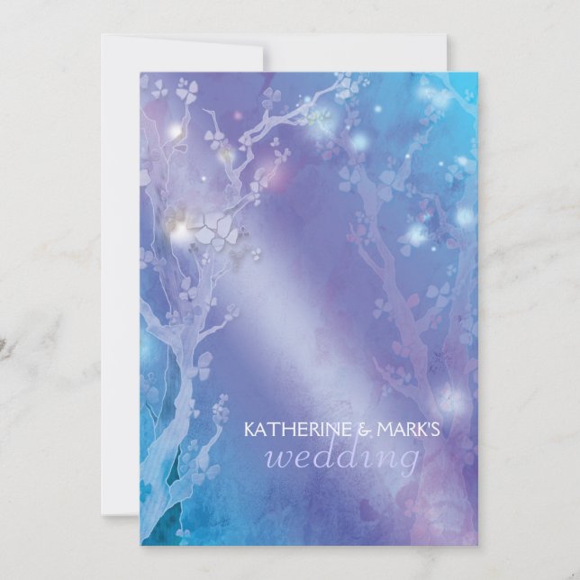 Himmelsk skogsskammation Blue Bröllop Inbjudningar (Framsida)