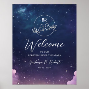 Himmelsk stjärnklar natt bröllop välkomstskylt poster