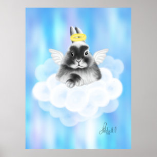 Himmelska bliss: Grått och White Bunny på Cloud me Poster
