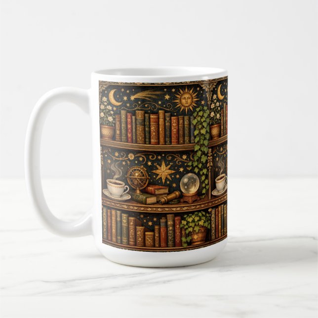 Himmelska bokälskares bokhylla   kaffemugg (Vänster)