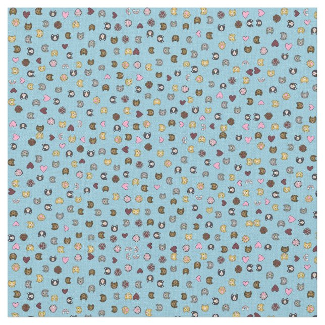 Himmelska Cute Hand plockade Cat Ansikte Mönster Tyg (Närbild)