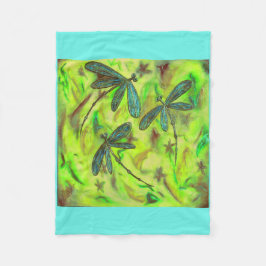 Himmelska Dragonflugor på en Starry Himlar Fleecefilt