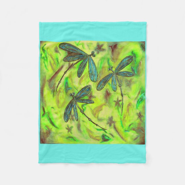 Himmelska Dragonflugor på en Starry Himlar Fleecefilt (Framsidan)